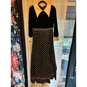 VTG Moody Street by Puritan Velvet Polka Dot Taffeta Dress 16 Witchy Whimsygoth